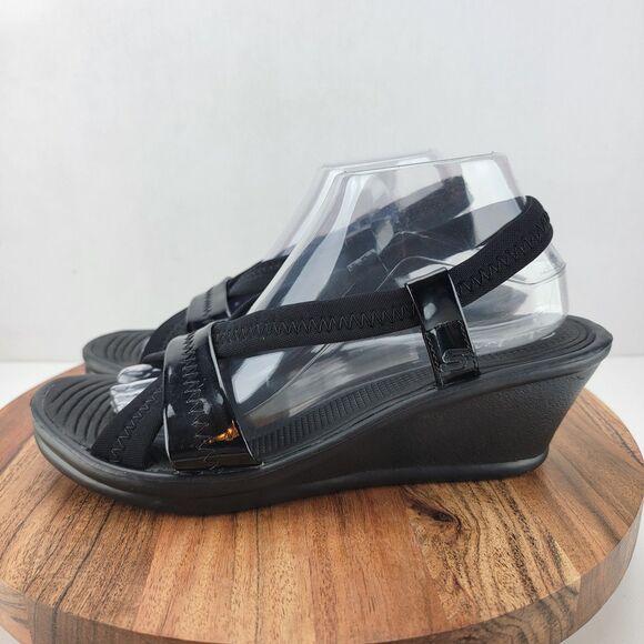 Skechers Womens Size 10 Black Cali Rumblers Slingback Wedge Sandals - Picture 1 of 10